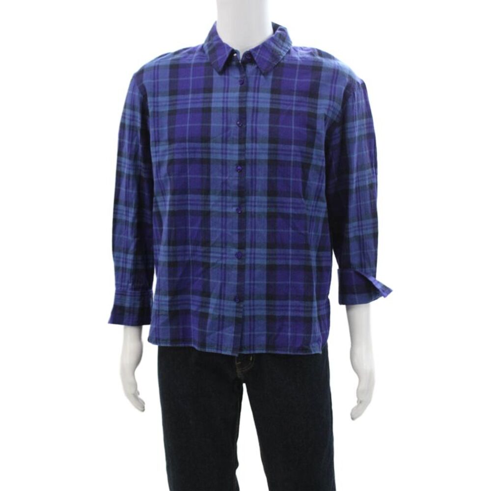 Ba&Sh Mens Cotton Plaid Collar Long Sleeve Button Down Shirt Blue Size M